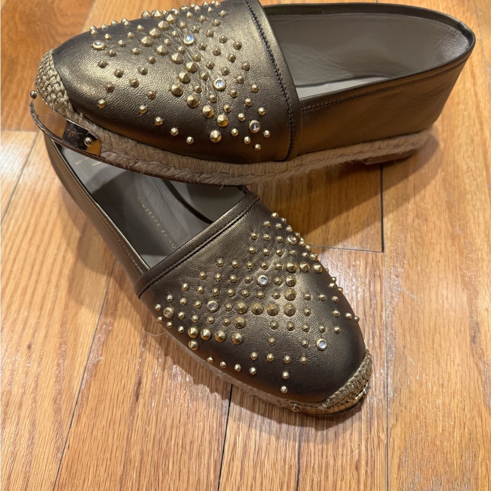 Giuseppe Zanotti Black and Gold Studded Espadrilles
